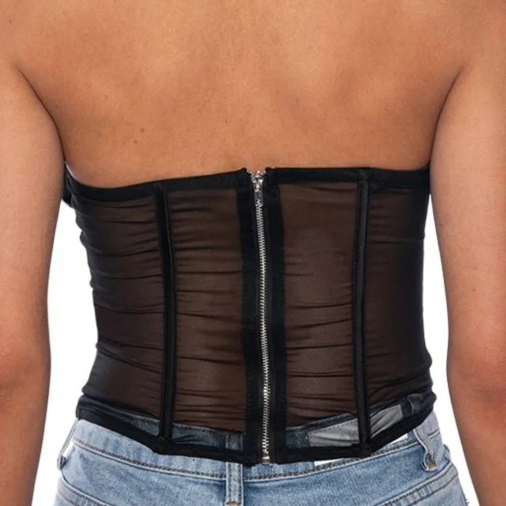 Xena Black in Bloom Mesh Strapless Corset M - Picture 3 of 7